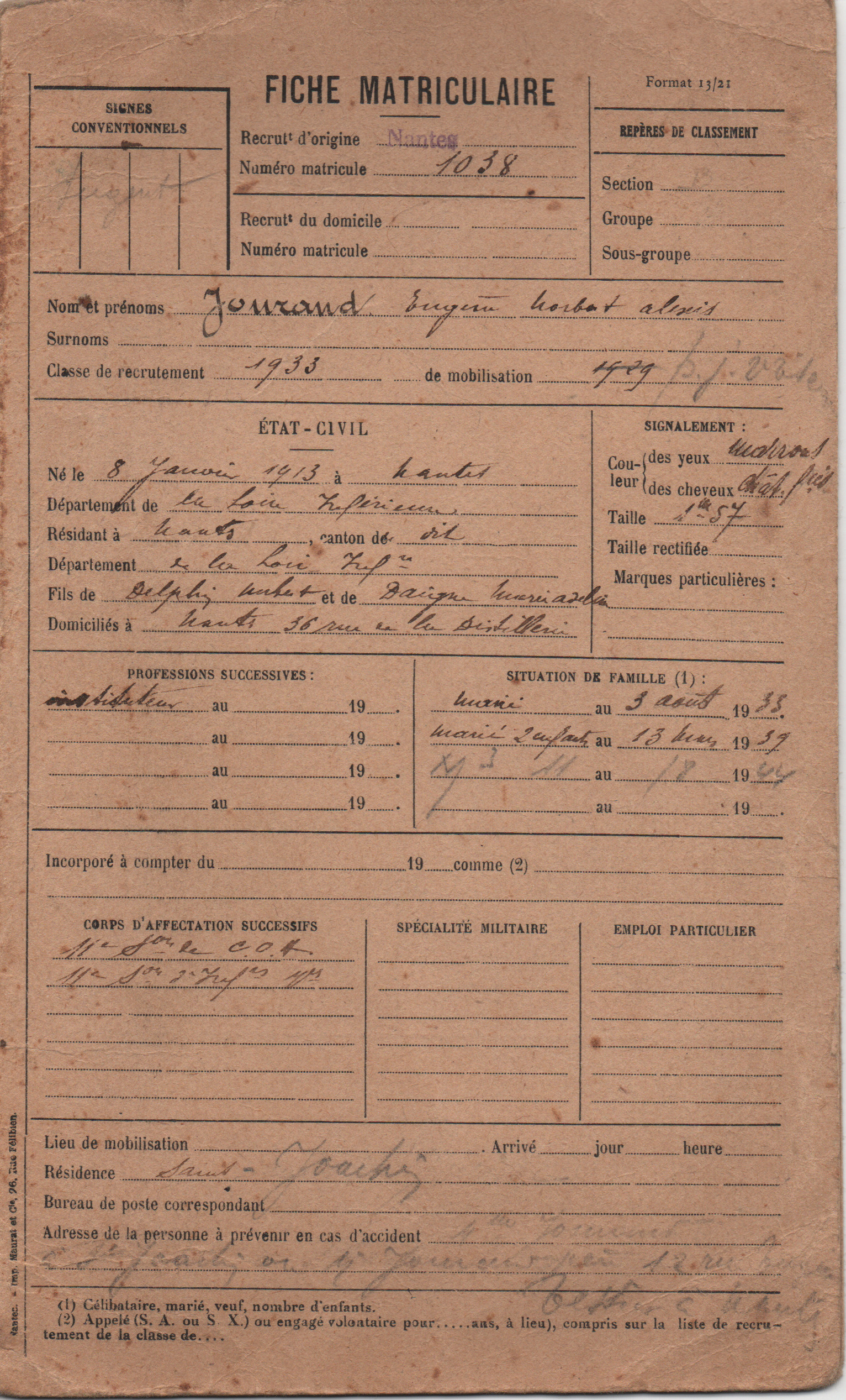 Fiche matriculaire de Eugène Norbert Alexis JOURAND