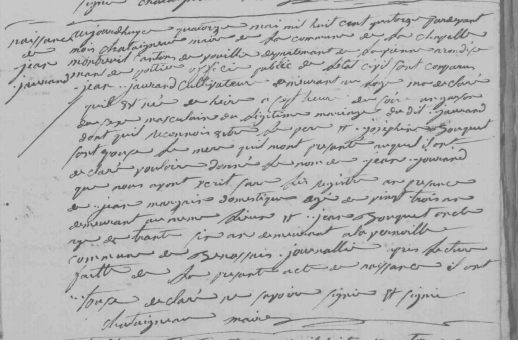 Acte de naissance de Jean JOURAND le 13/05/1814 à La Chapelle-Montreuil (86)
